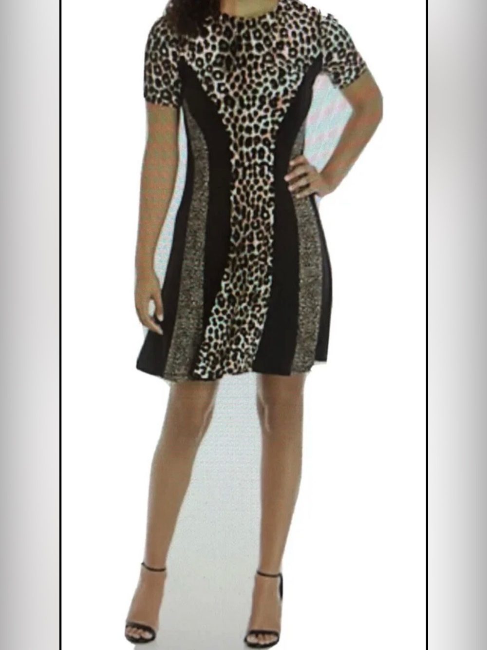 MICHAEL Michael Kors Leopard Print Midi Dress in Black & Tan